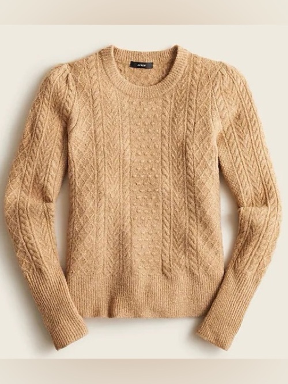 J Crew Stretch Wool Cable-Knit Crewneck Sweater in Tan XL Extra Large Alpaca